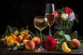 glass of sparkling wine with fruit and flowers Royalty Free Stock Photo