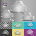 Glass speech bubble cloud icons with soft shadow on gradient background . Vector illustration EPS 10 for web.