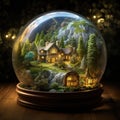 An expansive landscape, artfully miniaturized and encased within a glass sphere