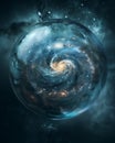 Glass sphere with a galaxy inside with swirling stars and space dust clouds in deep space Royalty Free Stock Photo