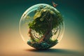 glass sphere and green tree inside . Earth Day. environment protection. l Generative AI Royalty Free Stock Photo