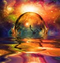 Glass sphere in vivid universe Royalty Free Stock Photo