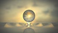 Glass sphere water waves on sunset bg 3d Royalty Free Stock Photo