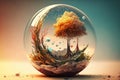 glass sphere and yellow tree inside Earth Day. environment protection. Generative AI Royalty Free Stock Photo