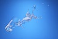 Glass with spilling water splash. On blue background Royalty Free Stock Photo