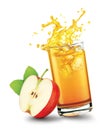 Glass of splashing apple juice with apple fruit on white background Royalty Free Stock Photo