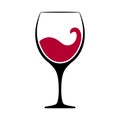 Glass with splashing red wine icon. Elegant crystal glassware with black leg and graceful wave. Royalty Free Stock Photo