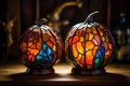 Glass stained glass pumpkin, lantern