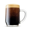 Glass stein glass of fresh dark stout beer with cap of foam isolated on white background Royalty Free Stock Photo