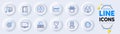 Glass, Stock analysis and Open door line icons for web app. Pictogram icon. Vector