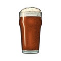 Glass with stout beer. Vintage color vector engraving