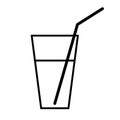 Glass with a straw. Summer drink. Isolated object. Flat style. Line art. Water sign. Vector illustration. Stock image. Royalty Free Stock Photo