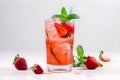 Glass of strawberry alcoholic cocktail with fresh mint. Isolated on white. AI generated Royalty Free Stock Photo