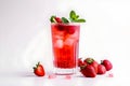 Glass of strawberry alcoholic cocktail with fresh mint. Isolated on white. AI generated Royalty Free Stock Photo
