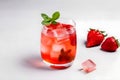 Glass of strawberry alcoholic cocktail with fresh mint. Isolated on white. AI generated Royalty Free Stock Photo