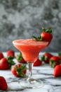 A glass of strawberry daiquiri cocktail and fresh strawberries on the table Royalty Free Stock Photo