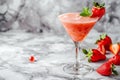 A glass of strawberry daiquiri cocktail and fresh strawberries on the table Royalty Free Stock Photo