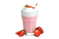 Glass of strawberry milkshake isolated on white background Royalty Free Stock Photo