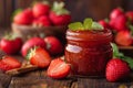 A glass of strawberry rhubarb-strawberry marmalade