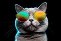 colourful pet portrait fashion cute sunglasses cat animal neon funny. Generative AI.