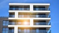 Modern apartment building. Balconies at apartment residential building. Residential architecture. Royalty Free Stock Photo