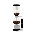 Glass syphon coffee pot with hot freshly brewed speciality coffee. Japanese craft coffee maker. Alternative brewing