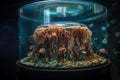 glass tank filled with jellyfish and other cnidarians, including a wheel of tentacles