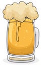 Glass tankard with frothy beer in cartoon style, Vector illustration