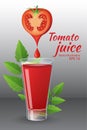 A glass of of tasty fresh tomato juice with red ripe tomatoes, green tomato leafs, cheese, hot chili pepper and parsley Royalty Free Stock Photo
