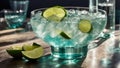 Glass tasty gin tonic, lime, ice beverage homemade party cold liquid vintage elegance luxury Royalty Free Stock Photo