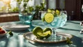 Glass tasty gin tonic, lime, ice beverage refreshment party cold liquid vintage elegance luxury Royalty Free Stock Photo