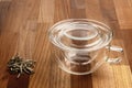 Glass tea cup tea strainer and loose tea