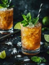 A glass of tea with a lime slice and a sprig of mint Royalty Free Stock Photo