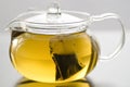 Glass tea pot with tea bag Royalty Free Stock Photo