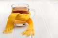 Glass of tea in a scarf Royalty Free Stock Photo