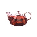 Glass teapot of black tea with citrus and lemon. Watercolor hand-drawn illustration isolated on white background Royalty Free Stock Photo