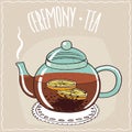 Glass teapot with black tea with lemon Royalty Free Stock Photo