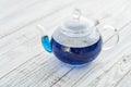 Glass teapot with blue Anchan tea