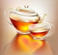 Glass teapot and cup with tea with love Royalty Free Stock Photo