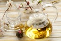 Glass teapot with exotic green tea Royalty Free Stock Photo