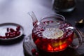 Glass teapot with fruit tea