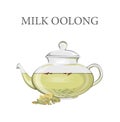 Glass teapot full of milk oolong tea