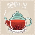 Glass teapot with tea with goji berry