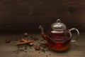 Glass teapot with tea