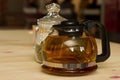 Glass teapot with warm Chinese herbal tea