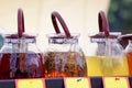 Glass teapots in a bar