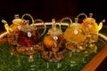 Glass teapots with tea on the table Royalty Free Stock Photo