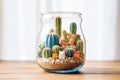 glass terrarium filled with miniature cacti Royalty Free Stock Photo