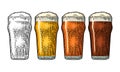 Glass with three types beer. Vintage black and color engraving Royalty Free Stock Photo