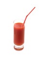 Glass with tomato juice with drinking strawand studio shot isolated on white Royalty Free Stock Photo